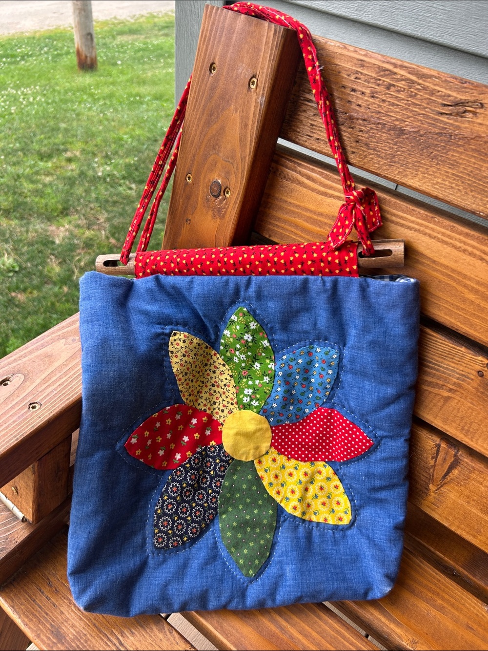 Handmade grandmacore quilted boho American country floral tote bag